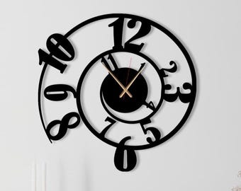Orologio da parete minimalista in metallo, moderno orologio geometrico nero, orologio da parete contemporaneo silenzioso per soggiorno, ufficio, casa