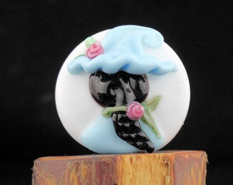 Lampwork Glass Good Witch Focal Blue Pink