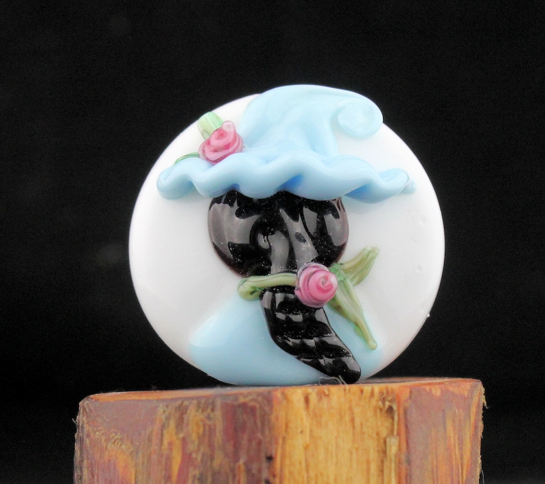Lampwork Glass Good Witch Focal Blue Pink image 1