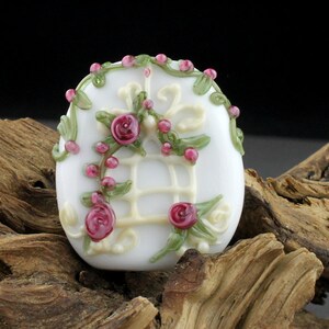 Lampwork Glass Focal Decorated Birdcage White Pink image 3