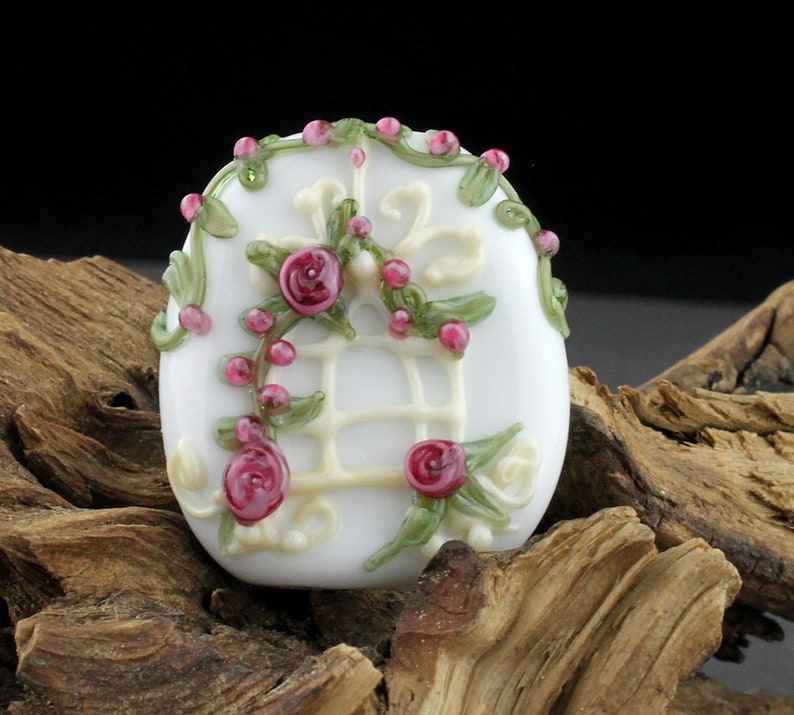 Lampwork Glass Focal Decorated Birdcage White Pink image 3