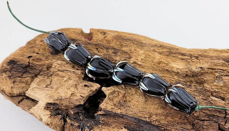 Lampwork Glass Set of 6 Rose Buds Black