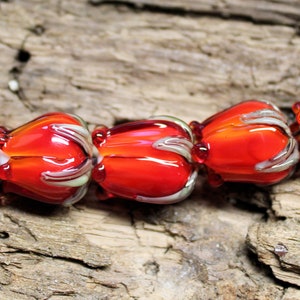 MTO Lampwork Glass Set Of 5 Red Rose Buds image 2