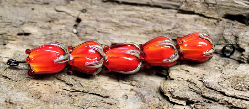 MTO Lampwork Glass Set Of 5 Red Rose Buds image 2