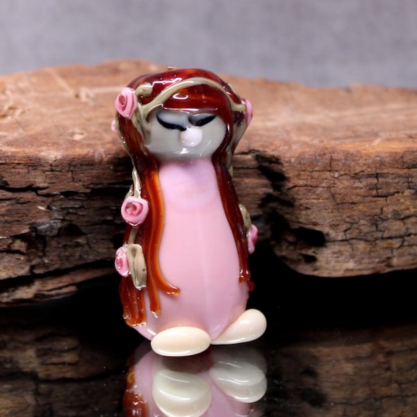 Lampwork Glass Floral Focal Pink Doll Pendant Necklace