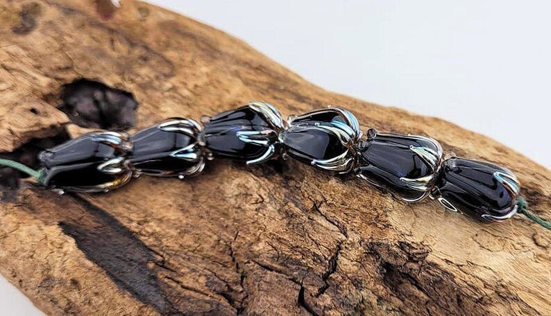 Lampwork Glass Set of 6 Rose Buds Black