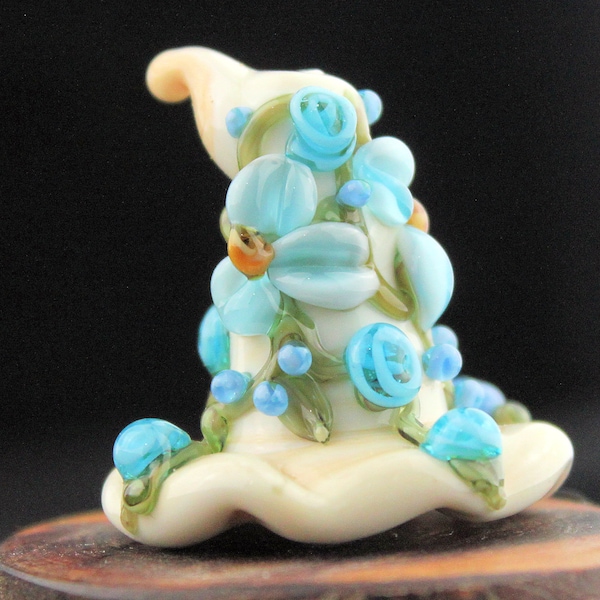 Lampwork Glass Floral Focal Witch Hat Aqua