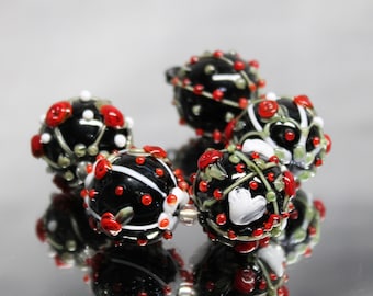 Lampwork Glass Bauble Set of 5 Black Red White