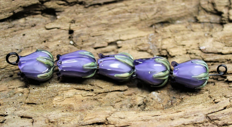 MTO Lampwork Glass Set Of 5 Violet Purple Rose Buds image 2