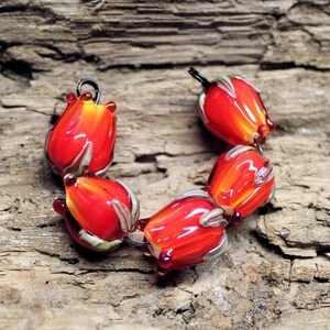 MTO Lampwork Glass Set Of 5 Red Rose Buds image 1