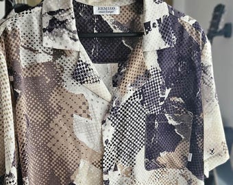 100% Italian Crepe Silk Oversized Shirt: Unique Abstract Print, Unisex Design
