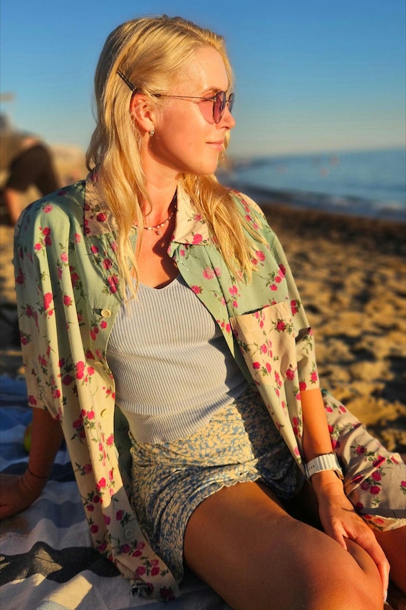 Floral Silk Shirt, Unisex Button Up, Tropical Print Blouse, Business Casual, Men's Women's, Vacation Summer Top