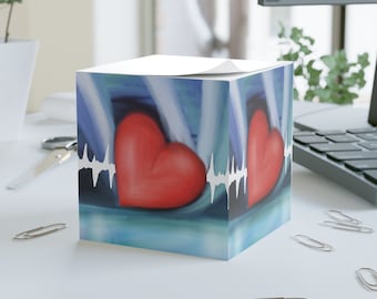 Note Pad Cube with Moonbeam Heart Design