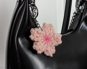 Crochet Sakura Cherry Blossom Flower Keychain Charm | Pink flower, bag purse charm accessory, cute handmade accessory, spring gift