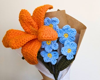 Crochet Mix & Match Flower Bouquet | Mother's day gift, crochet flowers, tulip, rose, forget-me-not, cute handmade gift, gifts for mom