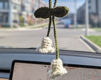 Crochet Car Mirror Hanger, Lily of the Valley | Mother's day gift, car accessory, cute handmade accessory, spring gift, gifts for mom