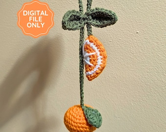DIGITAAL PATROON | Gehaakte oranje autospiegelhanger, zomerfruitbedel, schattig haakpatroontutorial, pdf-bestand met montageafbeeldingen