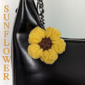Handmade crochet puffy flower sunflower keychain, bag charms, purse accessories
