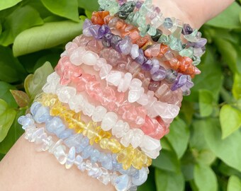 Natural Crystals Stretchy Chip Bracelets, Healing Crystals Chip Bracelet, Emstone Beads Bracelet, Bracelet For Women, Bracelet For Gift