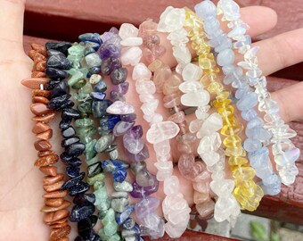 Natural Crystals Stretchy Chip Bracelets, Healing Crystals Chip Bracelet, Rose Quartz Bracelet, Bracelet For Girlfriend, Bracelet For Gift