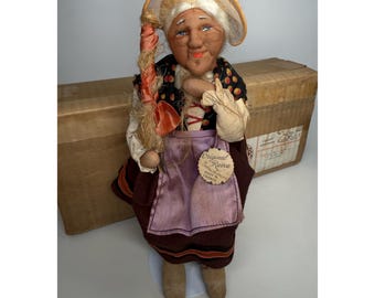 1930's Ravca For Kimport French Grandmere Stockinette Doll - Tags - Paperwork & Original Box
