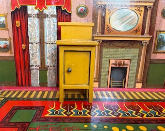 Armario/cómoda miniatura antiguo de una puerta para casa de muñecas - Amarillo mostaza