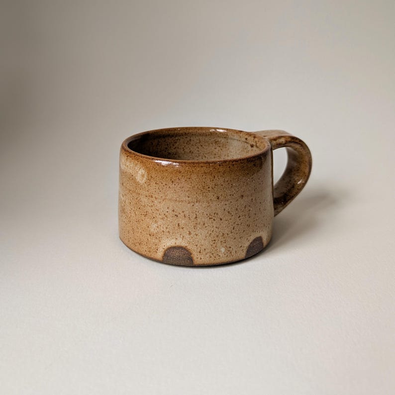 Handmade Stoneware Flat White Mug: Ceramic Coffee Cup (6.5oz) Chocolate Biscuit