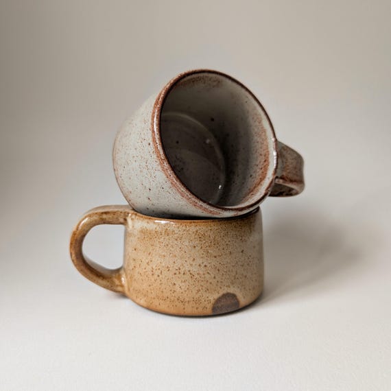 Handmade Stoneware Flat White Mug: Ceramic Coffee Cup (6.5oz)