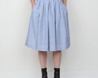 Vintage 80s Chambray Stripe Full Midi Skirt XS
