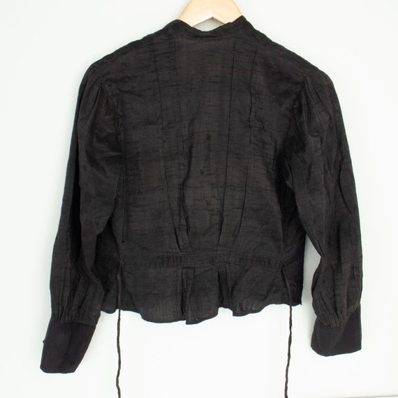 Antique Silk Crop Black Blouse S - image 7