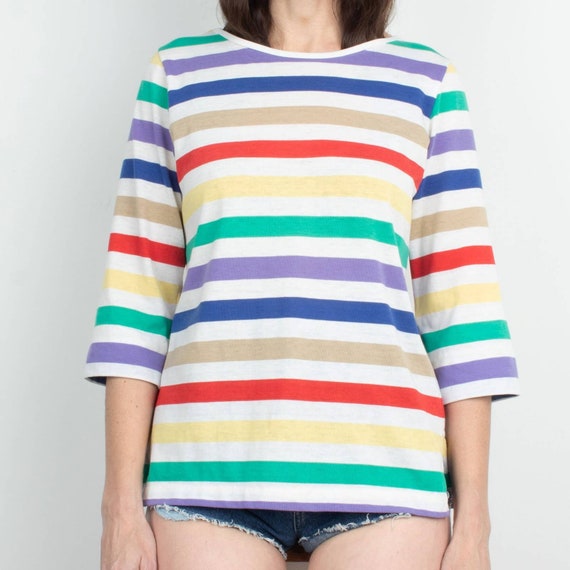 Vintage 70s / 80s Rainbow Stripe Knit Tee M/L - image 4