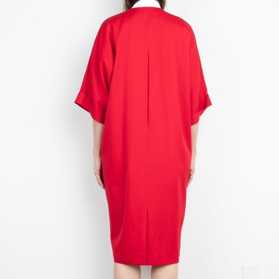 Vintage 80s Red Wool Midi Coat Dress 12 - image 3