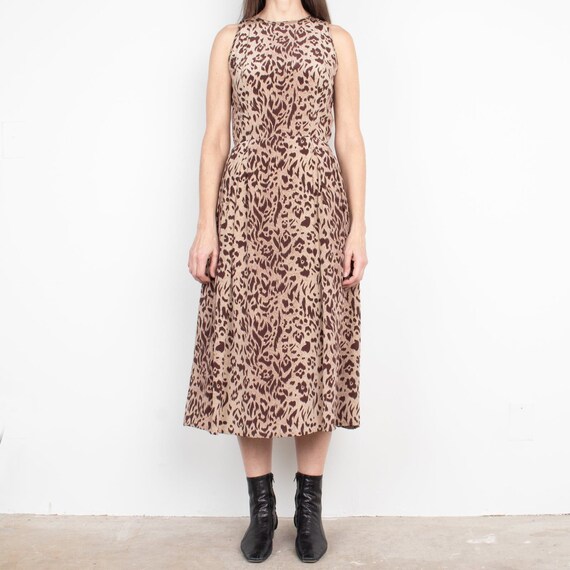 Silk Leopard Print Long Sleeveless Midi Dress 6