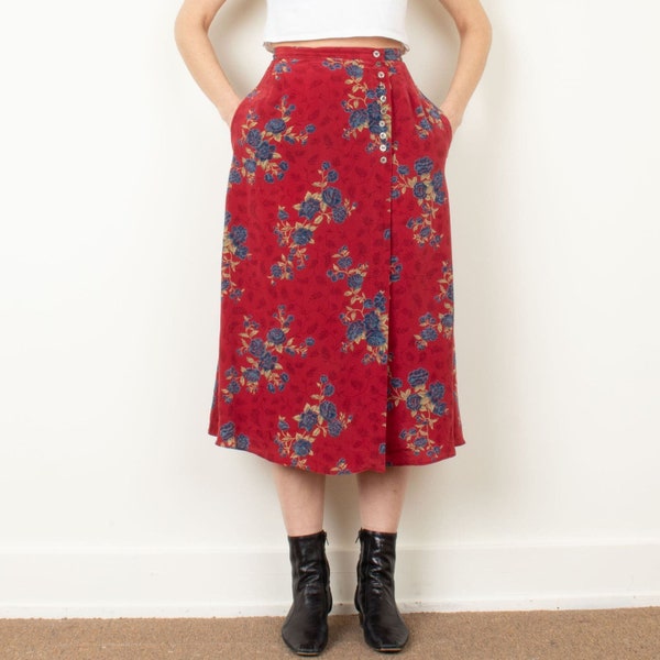 Silk Floral Midi Wrap Skirt