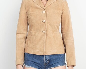 Vintage 90s Y2K Neutral Tan Suede Fitted Jacket XS