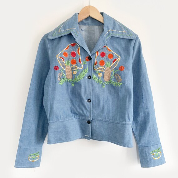 70s Mushroom Embroidered Denim Jacket