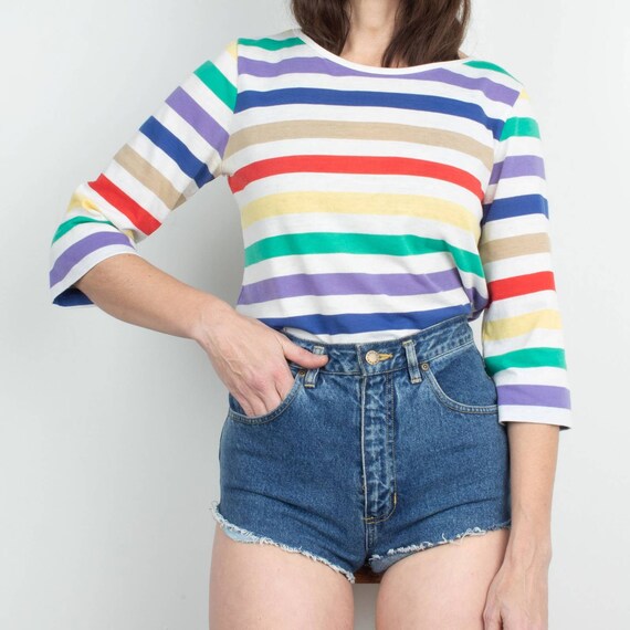 Vintage 70s / 80s Rainbow Stripe Knit Tee M/L - image 2