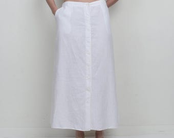 White 100% Linen Button Down Long Maxi Skirt Size 16 XL