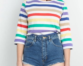 Vintage 70s / 80s Rainbow Stripe Knit Tee M/L