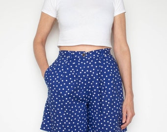 Short vintage des années 80 en coton bleu à pois S