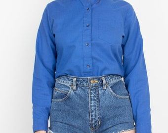 Chemise boutonnée bleue vintage des années 80 M