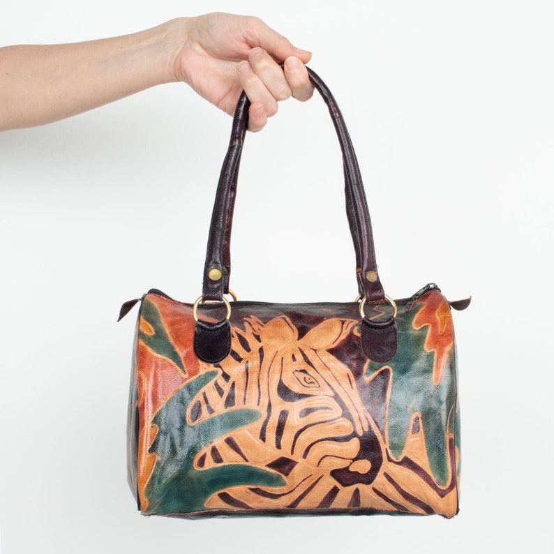 Zebra Leather Duffle Purse image 1