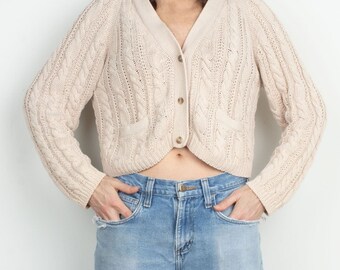 Neutral Ramie/Cotton Crop Cardigan Sweater Size L