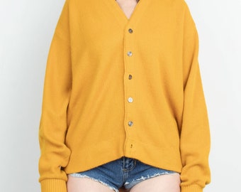 Cardigan jaune doré vintage des années 70 L