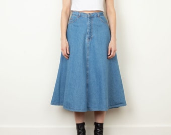 Denim Midi Flare Skirt Size L