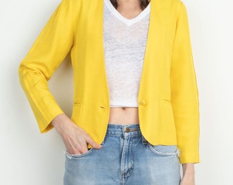 Vintage Yellow Silk Blazer / Jacket Size S