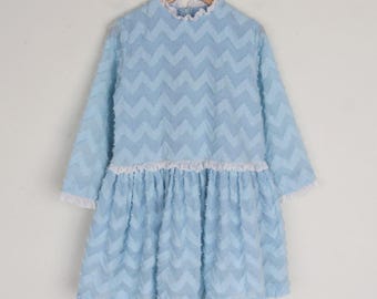 Vintage Fil Coupé-feestjurk van katoenvoile met chevron uit de jaren 60, maat 6/7