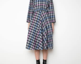 Vintage 1970s Plaid Cotton Lightweight Midi ShirtDress