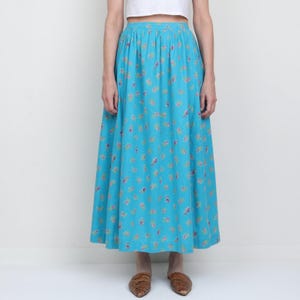 Vintage 1970s Floral Cotton Maxi Skirt S
