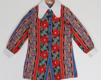 Vintage 1970s Active Editions Printed Cotton Shorts Romper Size 8-10